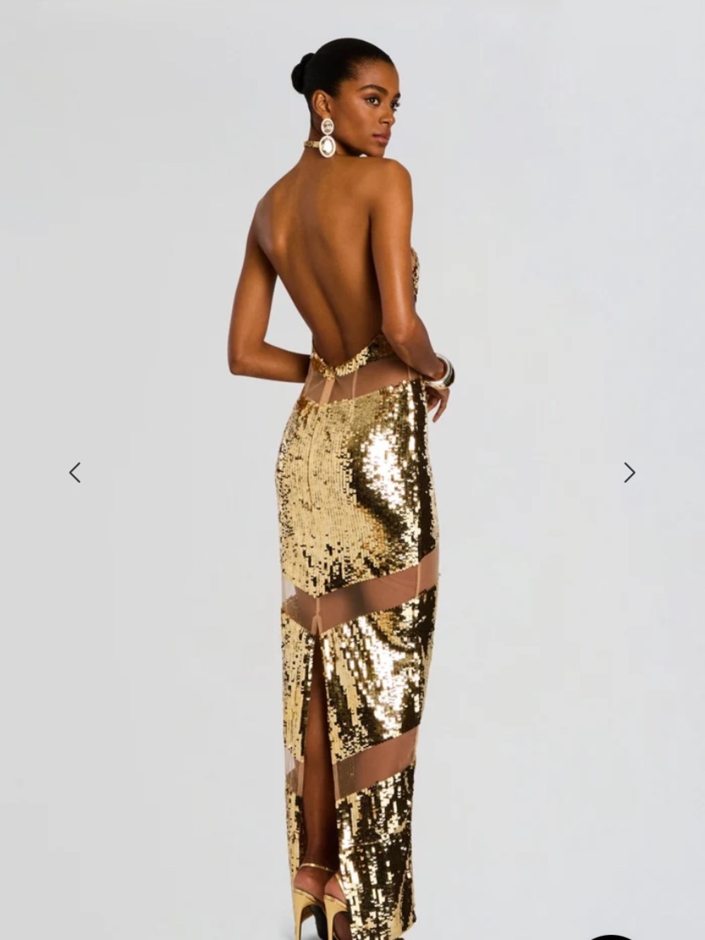 Retrofete Gold Sequin Backless Maxi Dress
